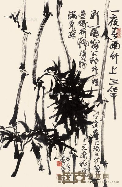 李学功 一夜春雨竹上三竿 68×45cm