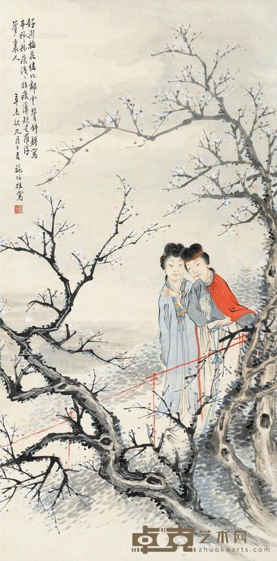 施伯雄 双美图 90×44cm