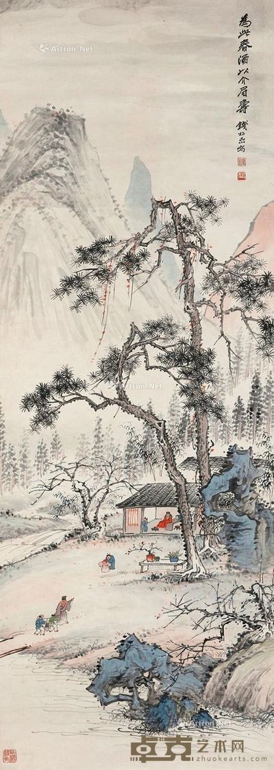 钱松嵒 祝寿图 132×46.5cm