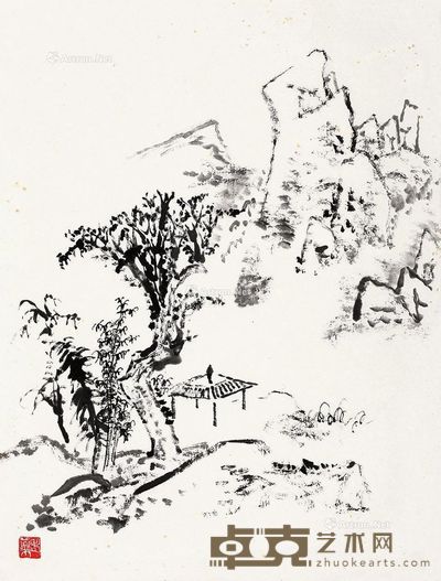 唐云 松山茅亭 45.5×34.5cm