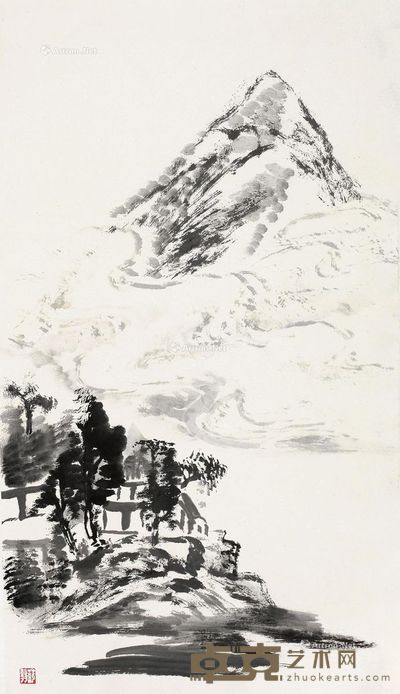 唐云 独峰幽居 89.5×48cm