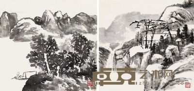 唐云 富春山水 17×17.3cm×2