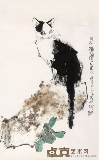 秦天柱 猫石图 96.2×60.3cm