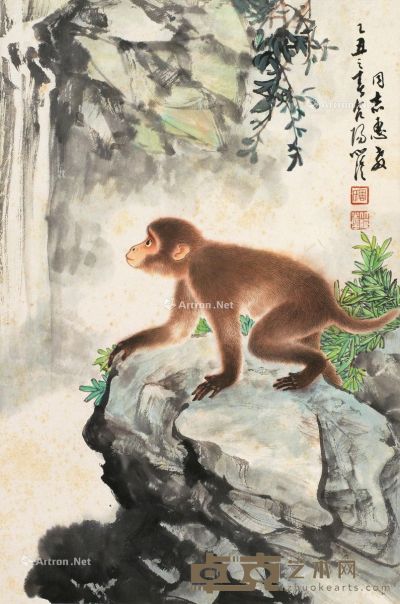 周北溪 工笔猕猴图 65.4×43.3cm