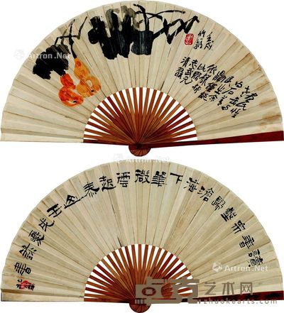 孙竹篱 罗北笙 书画成扇 成扇