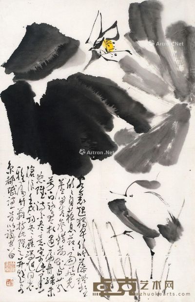 孙竹篱 荷花鹭鸶 59×91cm
