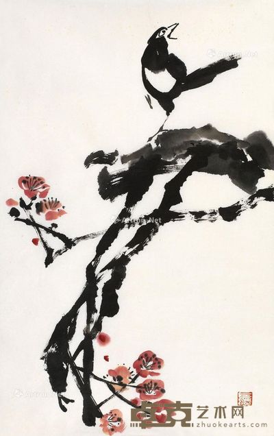 孙竹篱 喜雀登梅 68.5×43.5cm