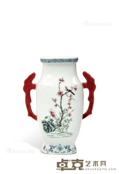 民国 粉彩花卉双耳瓶 高17.3cm