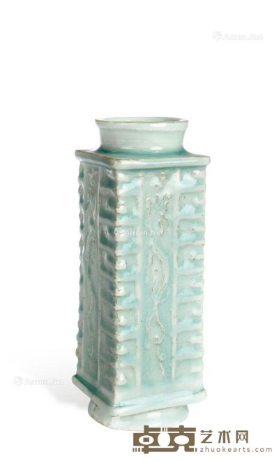 明或以前 青白釉龙纹琮式瓶 高17cm