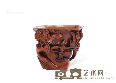 清 黄杨木雕花卉杯 高12cm