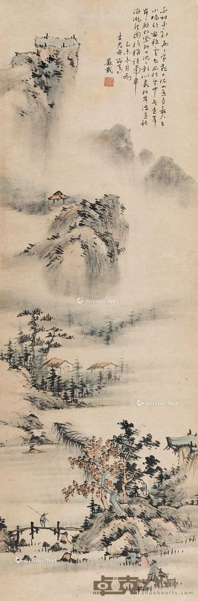 严载 山水 132×43cm