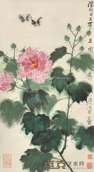 谢稚柳 芙蓉蝴蝶 68×38cm