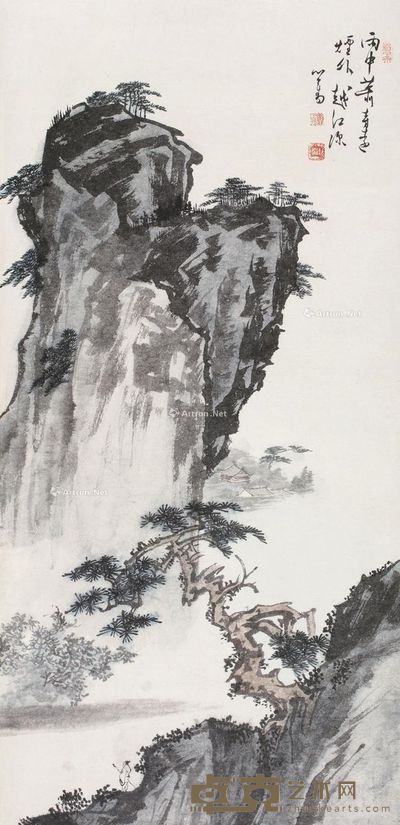 溥儒 烟雨萧寺图 89×42cm