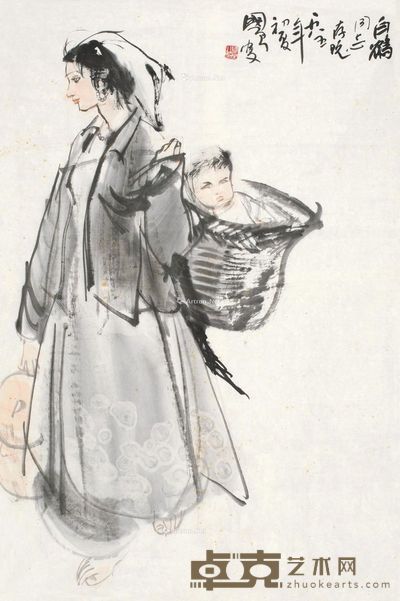 史国良 母与子 67×45cm