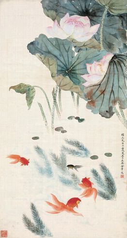 金章 荷塘金鱼自在游