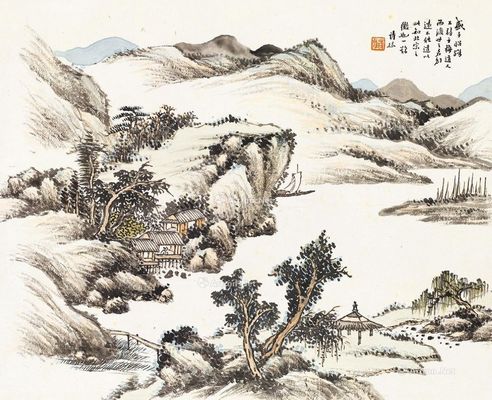 何维朴 山水斗方