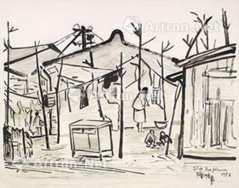 席德进 1956年作 街景 水墨 纸本