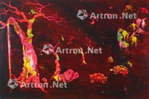 常陵 2007年作 五花肉系列–肉花鸟–火树秋夜图 油彩 画布