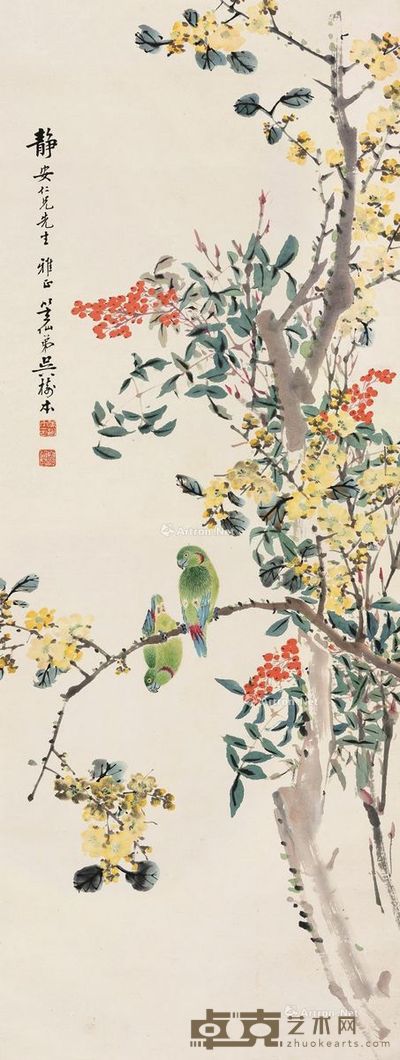 吴树本 花鸟 114×43cm