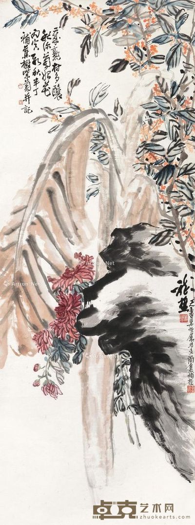 萧逊 陈半丁 花卉 135×51cm