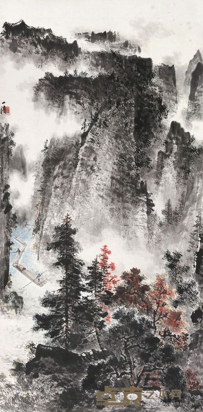 陶一清 秋江放筏 138×68.5cm