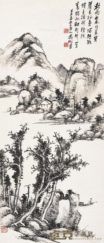 吴徵 秋雨暮寒图 75×31.5cm