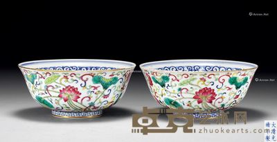 清光绪 青花粉彩荷莲碗 （二件） 直径15cm