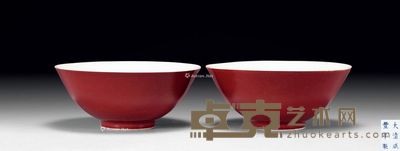 清咸丰 霁红釉碗 (二件) 直径15.3cm
