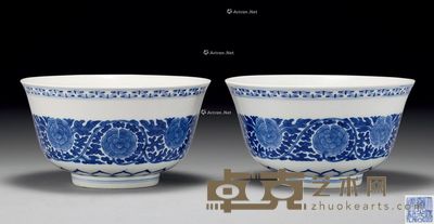 清道光 青花团花纹碗 （二件） 直径16.5cm