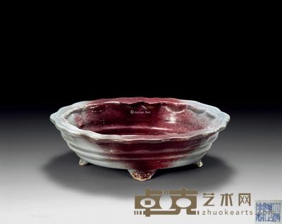 清雍正 仿钧釉灵芝花盆 长28.5cm