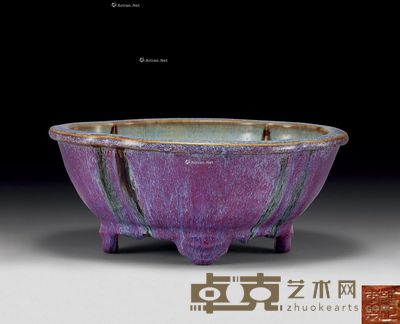 清雍正 窑变釉海棠式花盆 长27cm