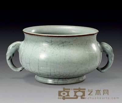 清乾隆 仿官釉双象耳炉 高10cm