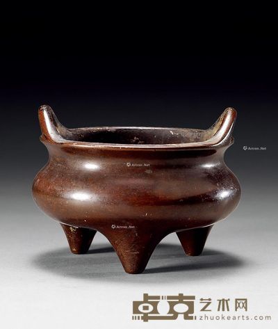 清中期 铜双耳三足炉 高8.2cm