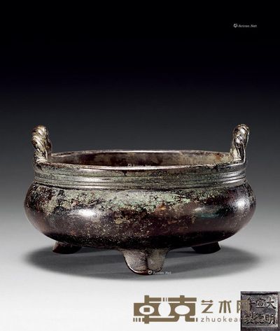 清中期 铜绳耳三足炉 高9cm
