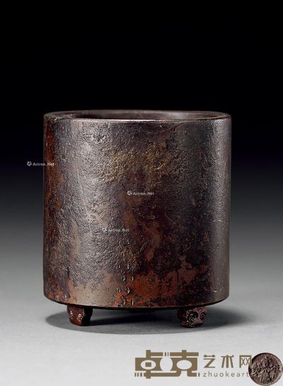 清初 铜筒式三足炉 高6.7cm