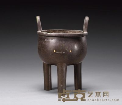 清中期 铜兽面鼎式三足炉 高18.8cm