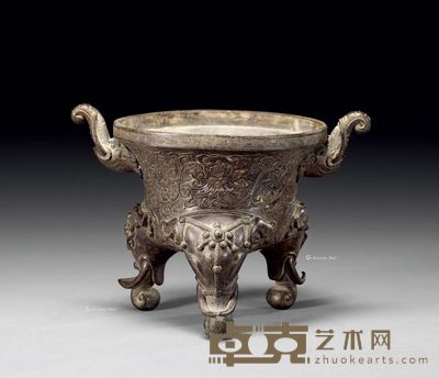 清中期 铜花卉象耳三足炉 高11.4cm