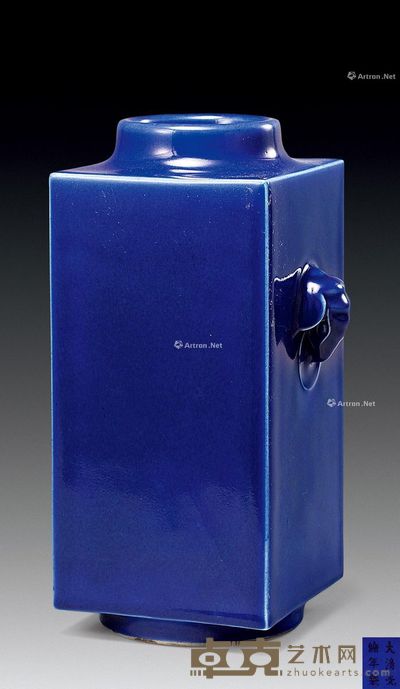 清光绪 霁蓝釉象耳方瓶 高29cm