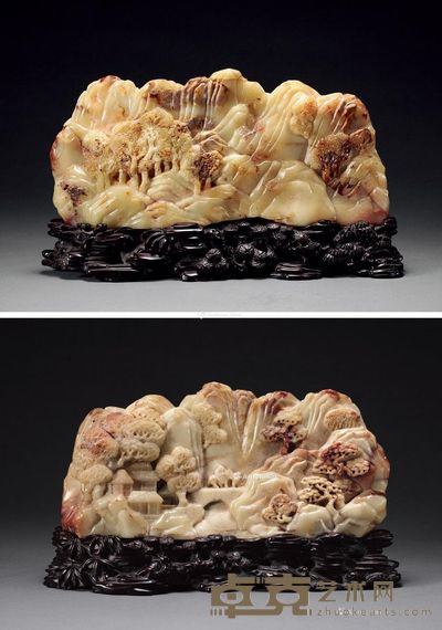 清中期 白芙蓉山水人物山子 长23.2cm