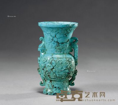 清 绿松石龙凤纹出戟花觚 高11cm