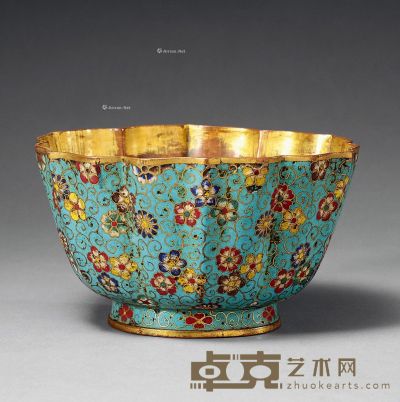 清中期 掐丝珐琅花卉花口碗 直径17cm