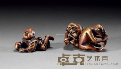 清中期 铜双猴、童子献寿笔架 （二件） 长4.5cm