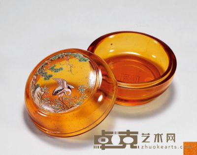 清乾隆 酒黄料彩绘松鹤延年圆盒 直径8.8cm