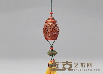 清中期 竹雕锦地开光人物香囊 高7cm