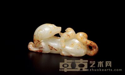 明 白玉洒金欢天喜地 长6.4cm