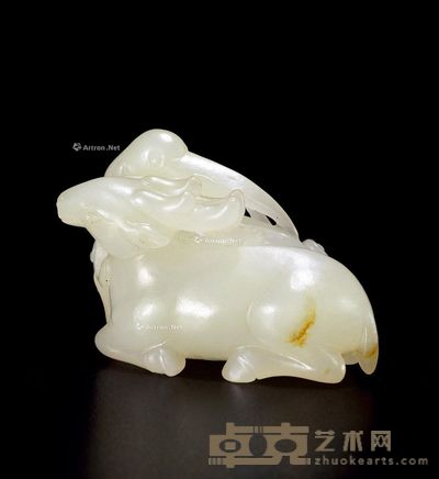 清乾隆 白玉鹤鹿衔枝坠 长4.7cm