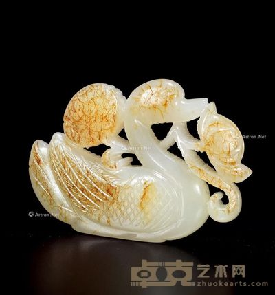 清初 白玉洒金鹅衔枝 长6.2cm