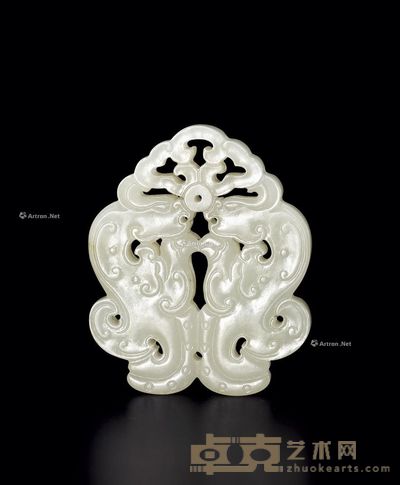 清中期 白玉二龙戏珠珮 高5.5cm