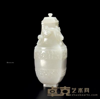 清初 白玉螭龙纹盖瓶 高9.2cm