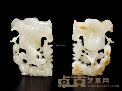 清中期 白玉一路连科花插 高8.5cm